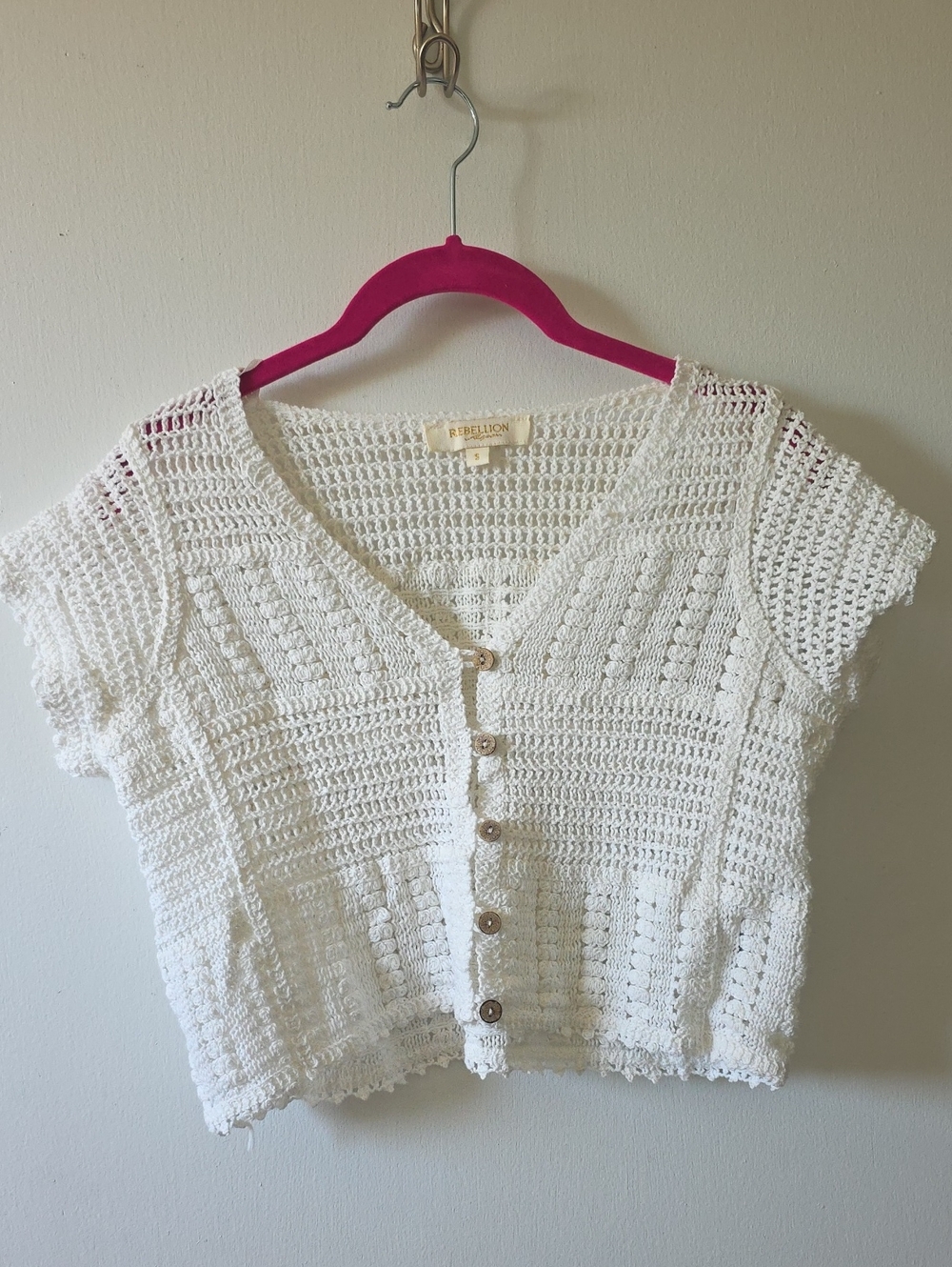 White Crochet Button-Up Crop Top